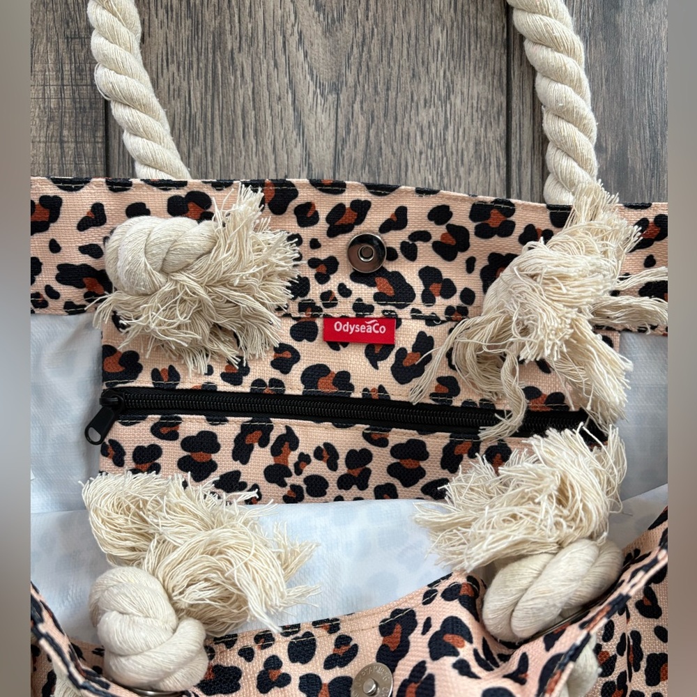 Cheetah canvas large tote shoulder beach bag with rope straps - Picture 2 of 6